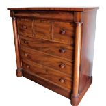 A 19thC mahogany Scottish chest, with cushion drawer raised above four graduated drawers flanked