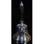 A 20thC silver plated hand bell, by Walker and Hall, with turned handle, plated orb pommel and