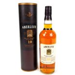 A bottle of Aberlour ten year old single malt scotch whisky, in card tube.