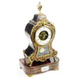 A 19thC Louis XIV style French Boulle mantel clock on stand, the shaped case surmounted by a flame