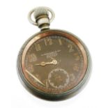 A vintage Military pocket watch, the 4cm diameter black dial marked H Williamson Limited London