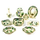 Various Masons ironstone Chartreuse pattern ornaments, to include an oval photograph frame, 19cm
