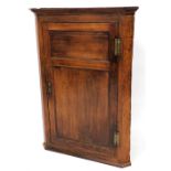 An 18thC oak hanging corner cupboard, with two panelled door on a moulded base, 109cm high, 79cm