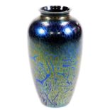 A Brierley Midnight Black vase, of shouldered form, decorated in opalescent floral pattern, labelled