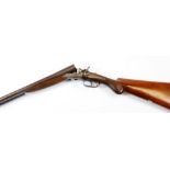 A 19thC Midland Gun Company 12 bore hammer action side by side shotgun, with damascus barrels,