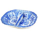 A 19thC Nankeen blue and white transfer printed double sectional dish, of hexagonal form, transfer