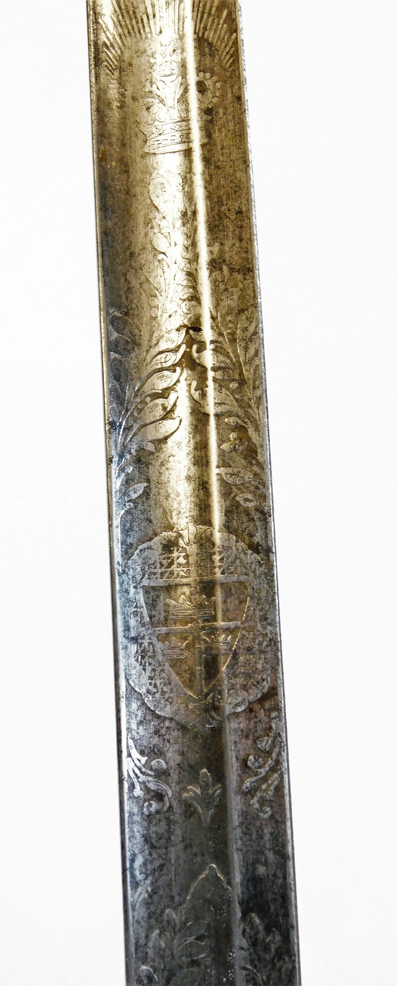 A Robin Hood rifle sword, with etched blade, plain scabbard, basket weave hilt, initialed VR with - Image 4 of 8