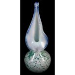 A 20thC studio Our Glass Nailsea style Jack in the pulpit vase, in green and white speckled pattern