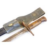 An early 20thC Italian bayonet and scabbard, numbered CL7757, marked TERNI to the plain blade with