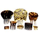 Various tortoiseshell style mantillas and other hair slides, clips, etc., to include a highly