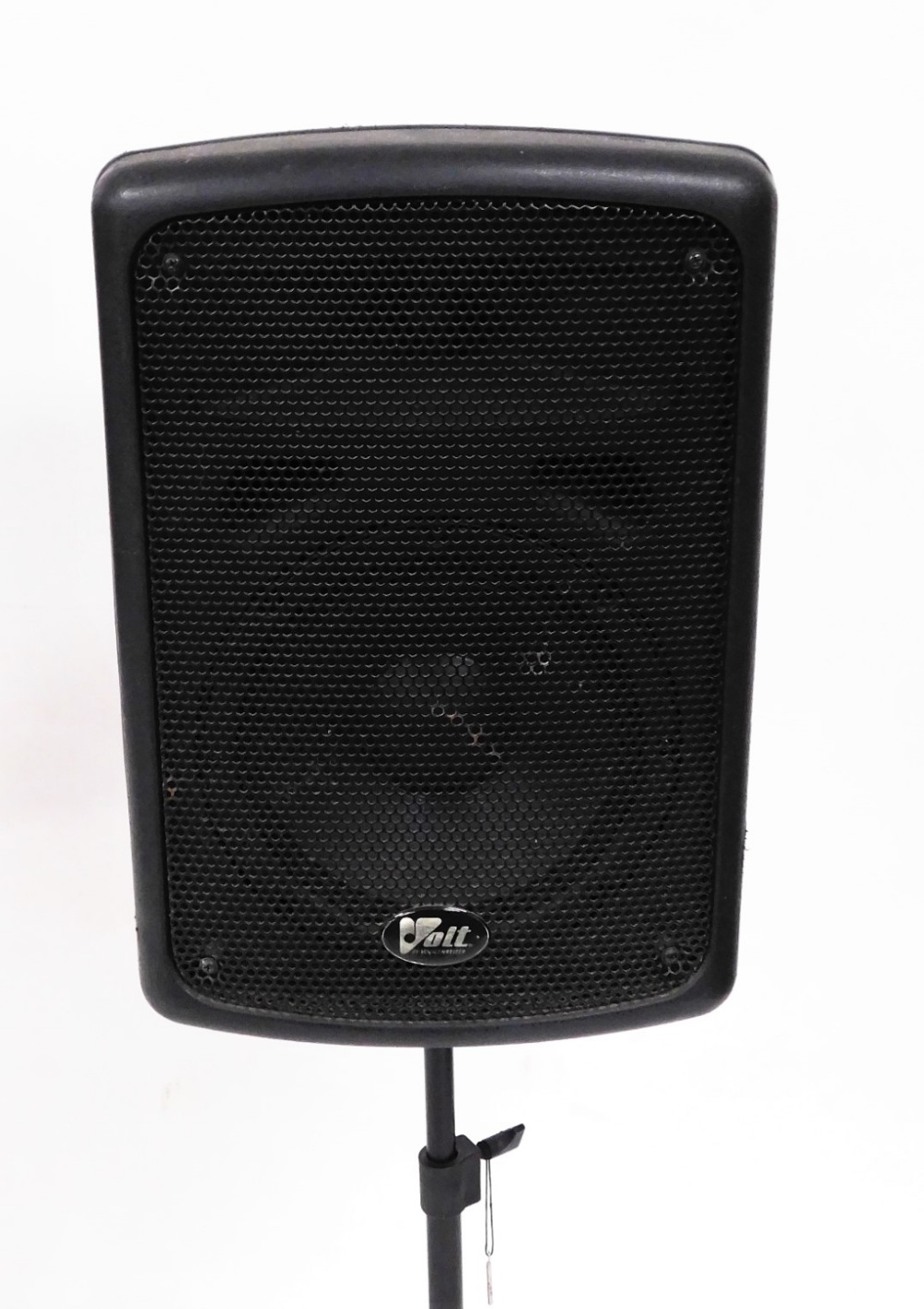 A Volt 100 watt PA system, comprising two speakers, 42cm high, with stands. - Bild 2 aus 3