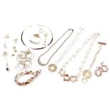 Various silver and other jewellery and effects, a filigree type, necklaces, various other jewellery,