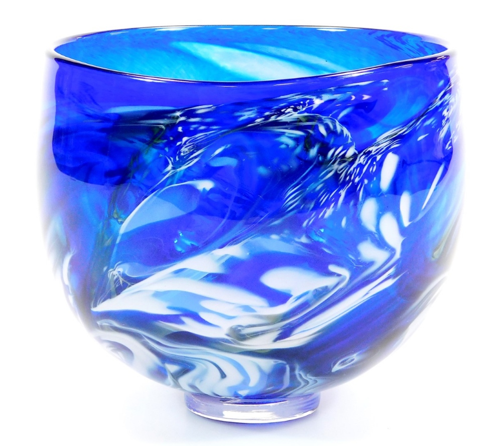 A 20thC studioOur Glass 2012 bowl, of globular form decorated in a swirl pattern,