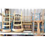 Various chairs, to include a 19thC elm chair with vertical turned back splat, a painted ladder