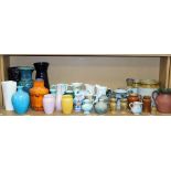 Various vases, pottery vases, jugs, speckled studio vase, two coloured stoneware jars, storage jars,