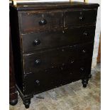 A Victorian stained mahogany chest, of two short and three long drawers, each with knob handles,