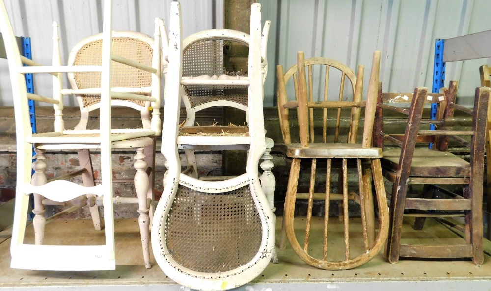 Various chairs, a pair of early 20thC child's chairs with horizontal back splats, arched back