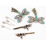 Two filigree style dragonfly brooches, various other costume jewellery, etc. (a quantity)