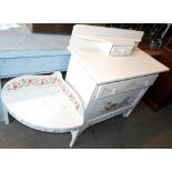 A painted corner washstand, with galleried back and a painted side cabinet decorated with birds