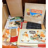 Various board games, etc., to include vintage fretwork, partially boxed, ping pong set, Yahtzee,