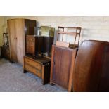 Various bedroom furniture and effects, a double door wardrobe, similar mirror back dressing chest,