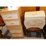 A painted dome topped box, folding chair, pedestal cabinets, nest of tables, etc. (a quantity)