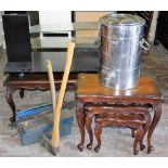 A rectangular coffee table, on cabriole legs with heavily carved acanthus leaf tops, a television