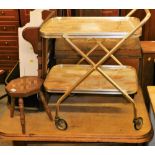 Various furniture, a parquetry stool, brass D end, a Melamine and metal dinner wagon, domed top