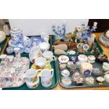 Various china and effects dog ornament, blue and white transfer printed wares, dressing table set,