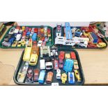 Various die cast vehicles, to include Matchbox, Corgi, etc. (3 trays, play 1)