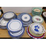Various decorative meat plates, graduated blue and white set, other florally patterned set of meat