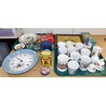 Various decorative china and effects, Royal Commemorative ware mugs, tins, Charles and Diana wall