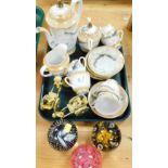 Three Caithness paperweights, Inferno, Moon Flower and Sable, an Oriental tea service raised with