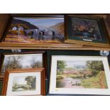 Various pictures prints frames, landscape oil on canvas, another. (a quantity)