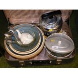 A travel case with various kitchenalia, kettle, etc.
