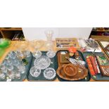 Various treen glassware and effects, flatware, bookmarks, plaques with Prince of Wales feathers