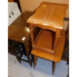 Various furniture, small drop leaf table, side table, nest of teak tables. (a quantity)