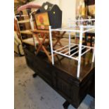 Various furniture and effects, Melamine trolley, small stool with overstuffed top, newspaper rack,