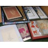 Prints, pictures, frames, flamingo print, decorative mirror, bird prints, etc. (a quantity)