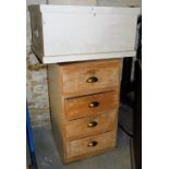 An early 20thC painted tool chest, of rectangular form, and a chest of four long drawers.