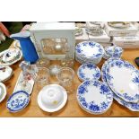 An FS and Co Sydney pattern blue and white part dinner service, to include graduated meat plates,