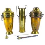 Various items of metalware, to include a pair of two handled brass vases, each stamped to the unders