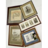 A set of four First World War related postcards, after Bruce Bairnsfather, in common frame, a print