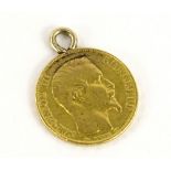 A French Napoleon III bare head, 20 franc coin mounted with a loop, 6.4g all in.