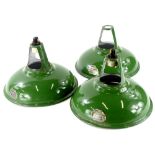 A set of three Coolicon green enamel industrial light shades, each with original labels, 28cm diamet