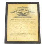 A First World War related citation, bearing signatures of the Adjutant General and the Assistant Sec