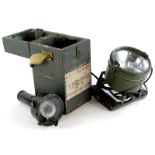 A Second World War period RAF OGA compass, in a fitted grey painted pine case, 27cm x 13cm overall,