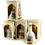 Four bottles of Bells Royal commemorative whisky, for Queen Elizabeth II 60th birthday 1986, the Wed