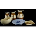 A 19thC cream ware bourdaloue, (AF) and other items.