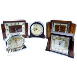 A collection of Art Deco and later mantel clocks, to include a Smiths chrome plated and black Bakeli
